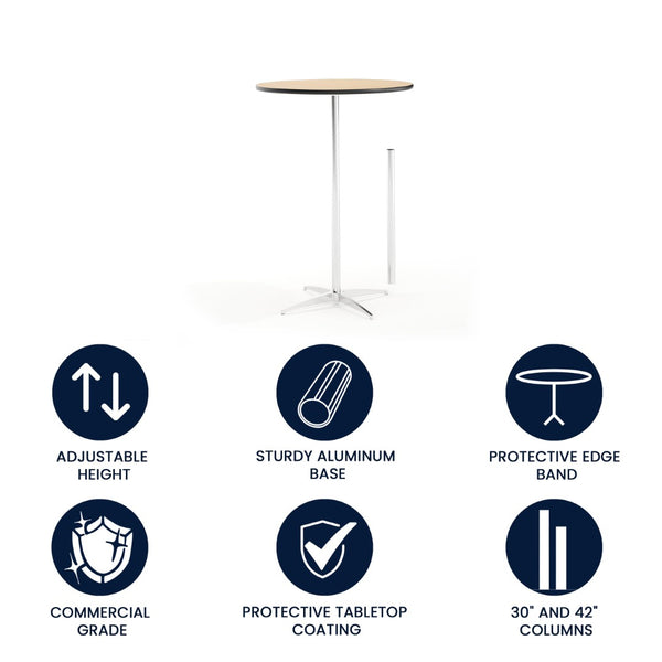 English Elm Lars Versatile Wood Cocktail Table for Events – Adjustable Height, Durable Design, Easy to Transport Natural 30" Round XA-30-COTA-GG