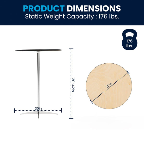 English Elm Lars Versatile Wood Cocktail Table for Events – Adjustable Height, Durable Design, Easy to Transport Natural 30" Round XA-30-COTA-GG