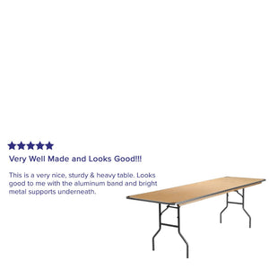 English Elm Fielder 8-Foot Heavy-Duty Birchwood Folding Banquet Table with Metal Edges for Events & Rentals XA-3096-BIRCH-M-GG