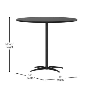 English Elm Lars Versatile Pub-Style Cocktail Table with Adjustable Height for Events and Home Use, Durable Design Black 36" Round XA-36-COTA-BK-GG