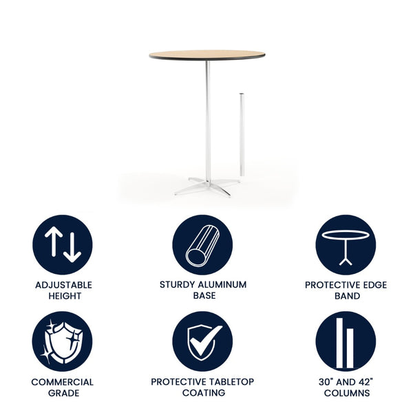 English Elm Lars Versatile Pub-Style Cocktail Table with Adjustable Height for Events and Home Use, Durable Design Natural 36" Round XA-36-COTA-GG