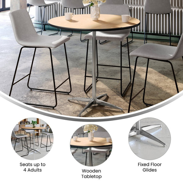 English Elm Lars Versatile Pub-Style Cocktail Table with Adjustable Height for Events and Home Use, Durable Design Natural 36" Round XA-36-COTA-GG