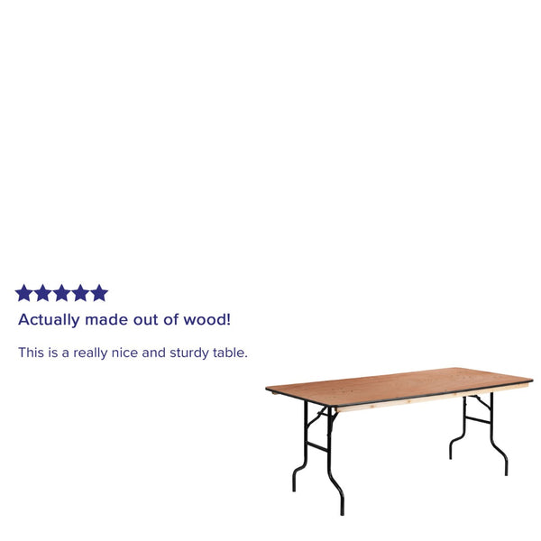 English Elm Fielder 6-Foot Rectangular Folding Banquet Table – Durable Hardwood, Heavy-Duty Legs, Easy Storage XA-3672-P-GG