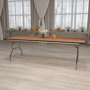 English Elm Fielder 8-Foot Folding Banquet Table - Durable Okoume Wood, Easy Storage, Perfect for Events XA-3696-P-GG