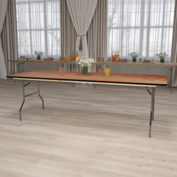English Elm Fielder 8-Foot Folding Banquet Table - Durable Okoume Wood, Easy Storage, Perfect for Events XA-3696-P-GG