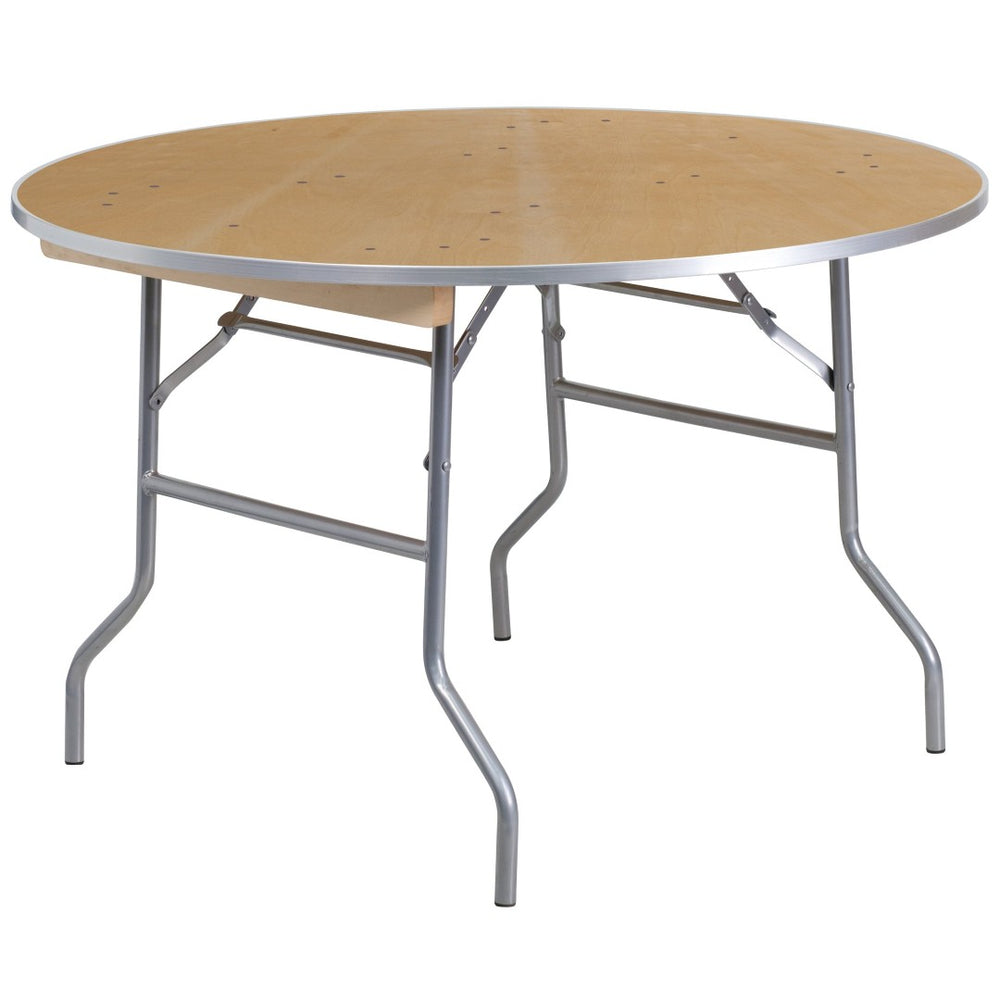 English Elm Fielder 48-Inch Round Heavy-Duty Birchwood Folding Table with Metal Edges for Events & Gatherings XA-48-BIRCH-M-GG
