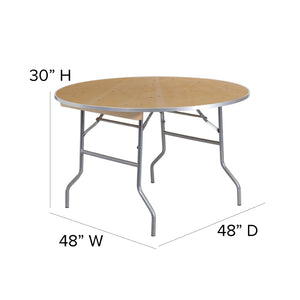 English Elm Fielder 48-Inch Round Heavy-Duty Birchwood Folding Table with Metal Edges for Events & Gatherings XA-48-BIRCH-M-GG