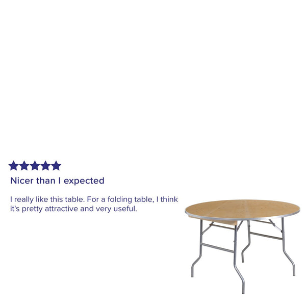 English Elm Fielder 48-Inch Round Heavy-Duty Birchwood Folding Table with Metal Edges for Events & Gatherings XA-48-BIRCH-M-GG