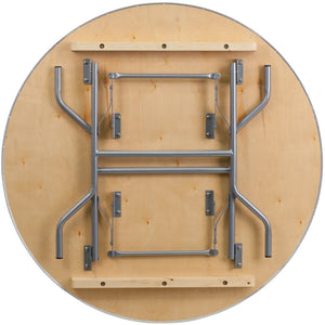 English Elm Fielder 48-Inch Round Heavy-Duty Birchwood Folding Table with Metal Edges for Events & Gatherings XA-48-BIRCH-M-GG