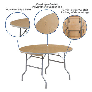 English Elm Fielder 48-Inch Round Heavy-Duty Birchwood Folding Table with Metal Edges for Events & Gatherings XA-48-BIRCH-M-GG
