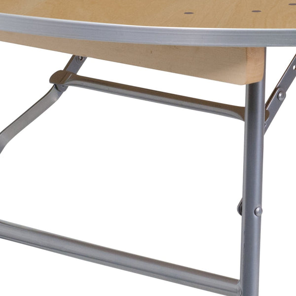 English Elm Fielder 48-Inch Round Heavy-Duty Birchwood Folding Table with Metal Edges for Events & Gatherings XA-48-BIRCH-M-GG