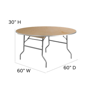 English Elm Fielder 5-Foot Round Heavy Duty Birchwood Folding Table with Metal Edges for Events & Rentals XA-60-BIRCH-M-GG