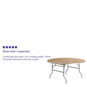English Elm Fielder 5-Foot Round Heavy Duty Birchwood Folding Table with Metal Edges for Events & Rentals XA-60-BIRCH-M-GG