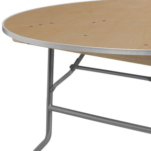 English Elm Fielder 5-Foot Round Heavy Duty Birchwood Folding Table with Metal Edges for Events & Rentals XA-60-BIRCH-M-GG