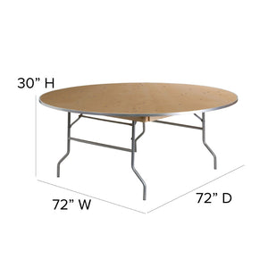 English Elm Fielder 6-Foot Round Heavy-Duty Birchwood Folding Banquet Table with Durable Metal Edges for Events XA-72-BIRCH-M-GG