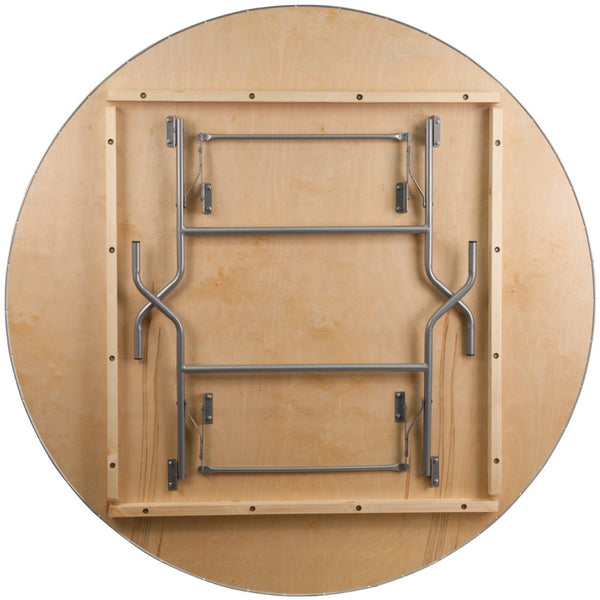 English Elm Fielder 6-Foot Round Heavy-Duty Birchwood Folding Banquet Table with Durable Metal Edges for Events XA-72-BIRCH-M-GG