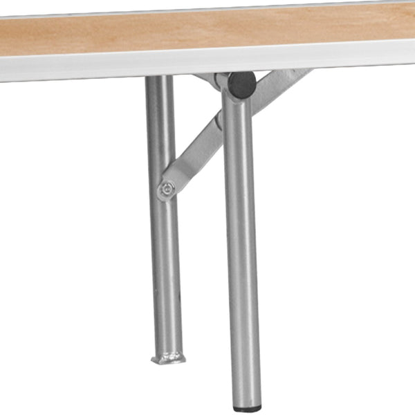 English Elm Amara 72'' Birchwood Bar Top Riser with Silver Legs – Elevate Events & Displays Effortlessly! XA-72-RS-GG