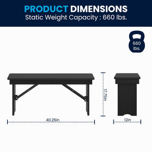 English Elm HERCULES 40" x 12" Rustic Pine Farmhouse Folding Bench with Locking Legs for Versatile Indoor Use XA-B-40X12-BW-GG
