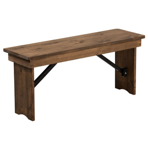 English Elm HERCULES Solid Pine Folding Farm Bench - Timeless Farmhouse Charm for Dining and Entryways Antique Rustic XA-B-40X12-GG