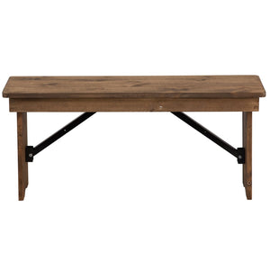 English Elm HERCULES Solid Pine Folding Farm Bench - Timeless Farmhouse Charm for Dining and Entryways Antique Rustic XA-B-40X12-GG