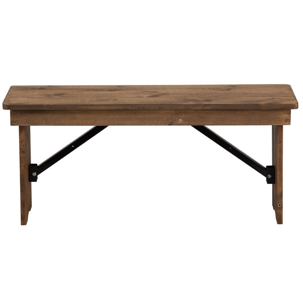 English Elm HERCULES Solid Pine Folding Farm Bench - Timeless Farmhouse Charm for Dining and Entryways Antique Rustic XA-B-40X12-GG