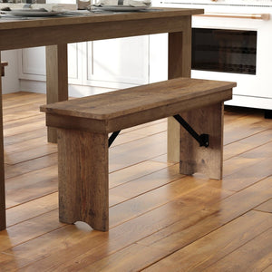 English Elm HERCULES Solid Pine Folding Farm Bench - Timeless Farmhouse Charm for Dining and Entryways Antique Rustic XA-B-40X12-GG