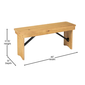 English Elm HERCULES Solid Pine Folding Farm Bench - Timeless Farmhouse Charm for Dining and Entryways Light Natural XA-B-40X12-LN-GG