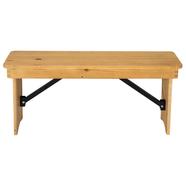 English Elm HERCULES Solid Pine Folding Farm Bench - Timeless Farmhouse Charm for Dining and Entryways Light Natural XA-B-40X12-LN-GG