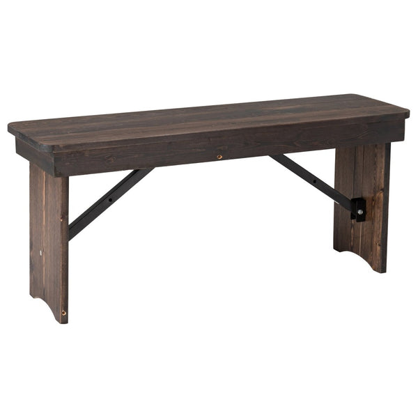 English Elm HERCULES Solid Pine Folding Farm Bench - Timeless Farmhouse Charm for Dining and Entryways Mahogany XA-B-40X12-MG-GG