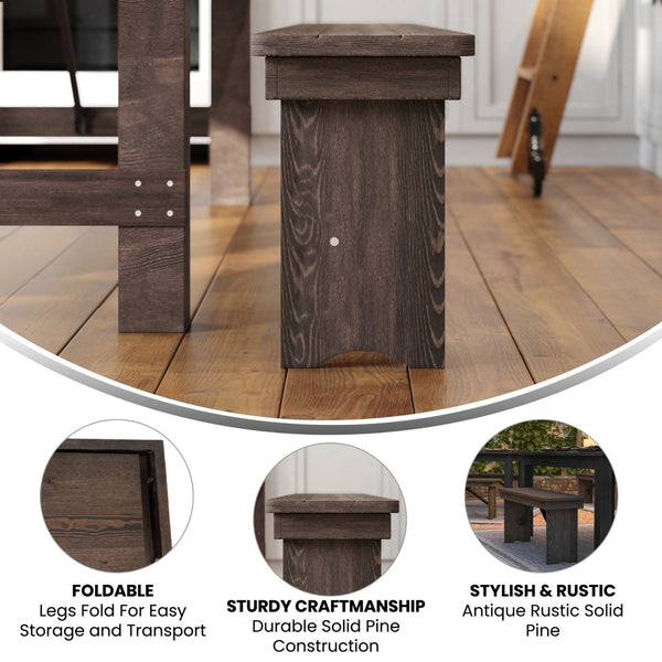 English Elm HERCULES Solid Pine Folding Farm Bench - Timeless Farmhouse Charm for Dining and Entryways Mahogany XA-B-40X12-MG-GG