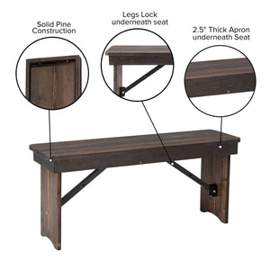 English Elm HERCULES Solid Pine Folding Farm Bench - Timeless Farmhouse Charm for Dining and Entryways Mahogany XA-B-40X12-MG-GG