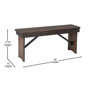 English Elm HERCULES Solid Pine Folding Farm Bench - Timeless Farmhouse Charm for Dining and Entryways Mahogany XA-B-40X12-MG-GG