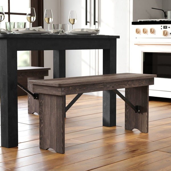 English Elm HERCULES Solid Pine Folding Farm Bench - Timeless Farmhouse Charm for Dining and Entryways Mahogany XA-B-40X12-MG-GG