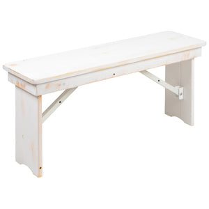 English Elm HERCULES Solid Pine Folding Farm Bench - Timeless Farmhouse Charm for Dining and Entryways Antique Rustic White 40"L x 12"W XA-B-40X12-WH-GG
