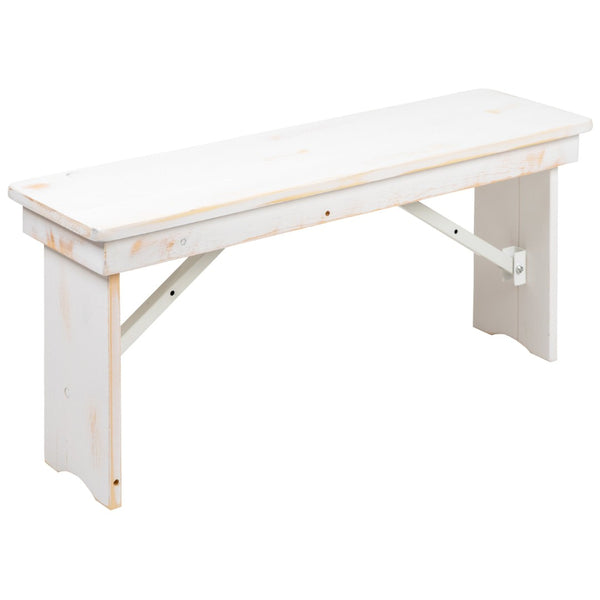 English Elm HERCULES Solid Pine Folding Farm Bench - Timeless Farmhouse Charm for Dining and Entryways Antique Rustic White 40"L x 12"W XA-B-40X12-WH-GG