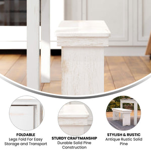 English Elm HERCULES Solid Pine Folding Farm Bench - Timeless Farmhouse Charm for Dining and Entryways Antique Rustic White 40"L x 12"W XA-B-40X12-WH-GG