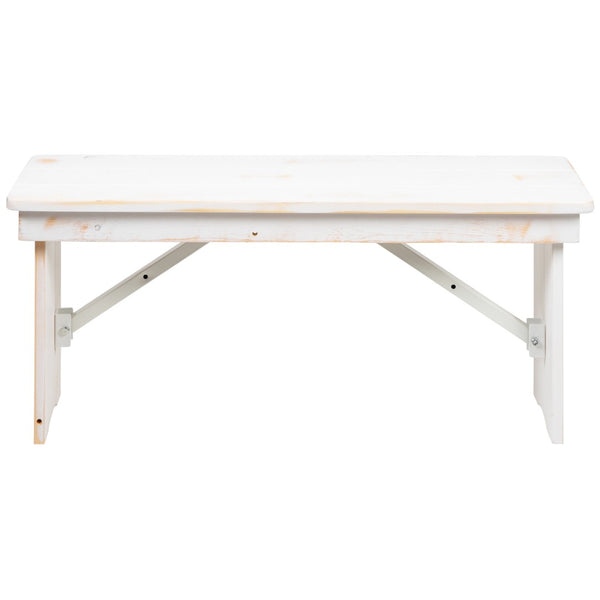 English Elm HERCULES Solid Pine Folding Farm Bench - Timeless Farmhouse Charm for Dining and Entryways Antique Rustic White 40"L x 12"W XA-B-40X12-WH-GG