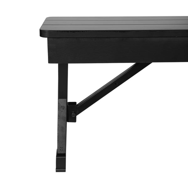 English Elm HERCULES 40" x 12" Rustic Black Wash Solid Pine Folding Bench with Locking X-Legs for Versatile Use XA-B-40X12-XLEGS-BW-GG