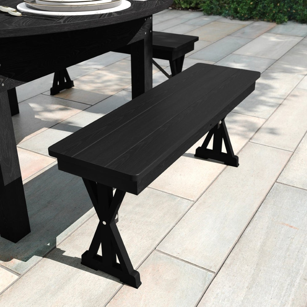 English Elm HERCULES 40" x 12" Rustic Black Wash Solid Pine Folding Bench with Locking X-Legs for Versatile Use XA-B-40X12-XLEGS-BW-GG