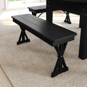 English Elm HERCULES 40" x 12" Rustic Black Wash Solid Pine Folding Bench with Locking X-Legs for Versatile Use XA-B-40X12-XLEGS-BW-GG