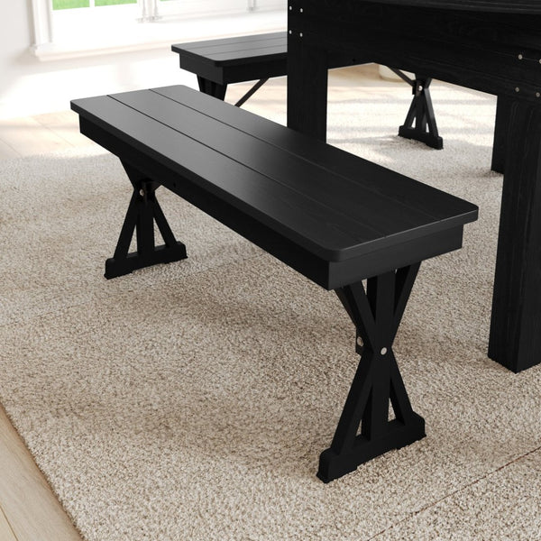 English Elm HERCULES 40" x 12" Rustic Black Wash Solid Pine Folding Bench with Locking X-Legs for Versatile Use XA-B-40X12-XLEGS-BW-GG