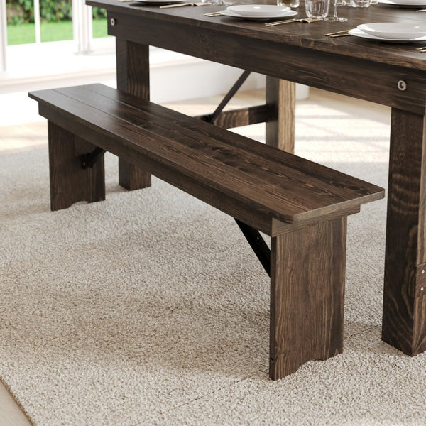 English Elm HERCULES 60" x 12" Rustic Solid Pine Folding Bench with Locking Legs for Farmhouse Charm & Versatility XA-B-60X12-GG