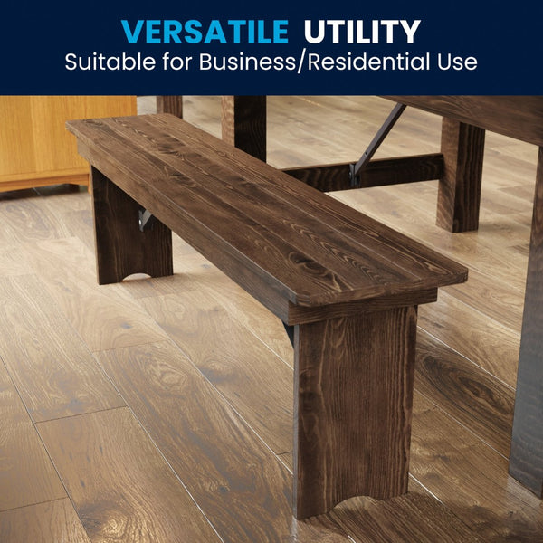 English Elm HERCULES 60" x 12" Rustic Solid Pine Folding Bench with Locking Legs for Farmhouse Charm & Versatility XA-B-60X12-GG