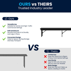 English Elm HERCULES Solid Pine Farmhouse Folding Bench - Durable, Stylish, and Perfect for Indoor or Event Use Black Wash XA-B-96X12-L-BW-GG