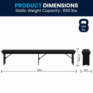 English Elm HERCULES Solid Pine Farmhouse Folding Bench - Durable, Stylish, and Perfect for Indoor or Event Use Black Wash XA-B-96X12-L-BW-GG