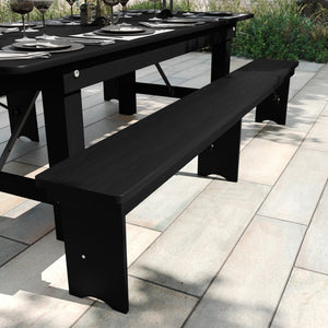 English Elm HERCULES Solid Pine Farmhouse Folding Bench - Durable, Stylish, and Perfect for Indoor or Event Use Black Wash XA-B-96X12-L-BW-GG