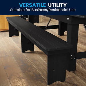 English Elm HERCULES Solid Pine Farmhouse Folding Bench - Durable, Stylish, and Perfect for Indoor or Event Use Black Wash XA-B-96X12-L-BW-GG