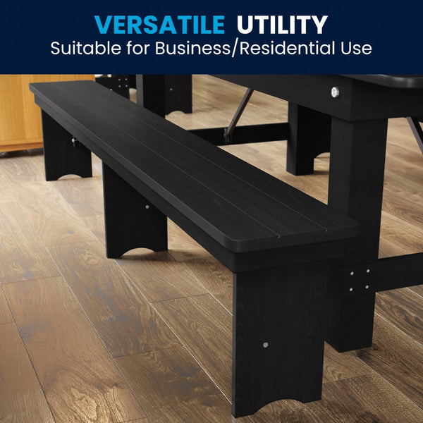 English Elm HERCULES Solid Pine Farmhouse Folding Bench - Durable, Stylish, and Perfect for Indoor or Event Use Black Wash XA-B-96X12-L-BW-GG