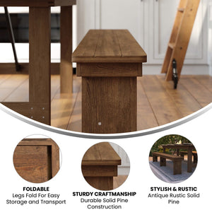 English Elm HERCULES Solid Pine Farmhouse Folding Bench - Durable, Stylish, and Perfect for Indoor or Event Use Antique Rustic XA-B-96X12-L-GG