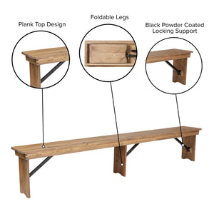 English Elm HERCULES Solid Pine Farmhouse Folding Bench - Durable, Stylish, and Perfect for Indoor or Event Use Antique Rustic XA-B-96X12-L-GG